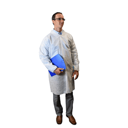 Lab Coat, Heavy Duty Polypropylene, No Pockets, Elastic Wrists, Snap Front, Single Collar, 2 XL, White