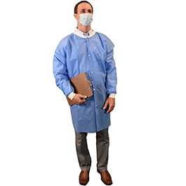 Lab Coat, SMS, No Pockets, Knit Writs, Snap Front, Single Collar, S, Blue