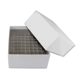J.G. Finneran Standard White 3 in. Cardboard Box Assembled with Dividers, 100 Cell, 5-1/4 x 5-1/4 x 2-15/16 in.