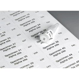 Diversified Biotech Laser Cryo-Babies / Tough-Spot Set, White, 1.28 x 0.28 in. tags and 3/8 in. spots, 68 sets/sheet, for 1.5 mL tubes