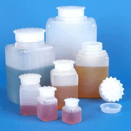 Bottle with Screwcap, Wide Mouth, Square, Graduated, PE (Cap: PP), 50 mL, PK/10