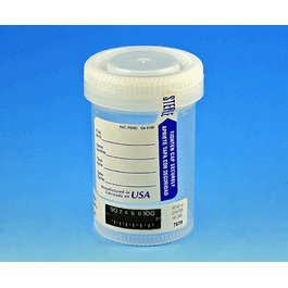 Drug Test Container, 90 mL, with Attached White Screwcap, Sterile, Tab-Seal Patient ID Label and Thermometer Strip, PP