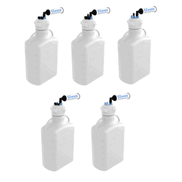 Foxx Life Sciences EZwaste System, 10L, HDPE, 83 mm Cap, 4 x 1/8 in., 3 x 1/4 in. O.D. Tube Fittings and Filter