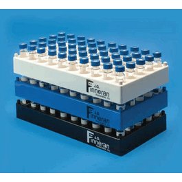 50 Position Black Polypropylene Stackable Rack for 12 mm Vials and Tubes, 28.1 mm ID Wells, Autoclavable
