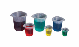 United Scientific Polypropylene Tri-Corner Beaker Set (five each of 50 mL, 100 mL, 250 mL, 400 mL, 800 mL, and 1000 mL sizes)