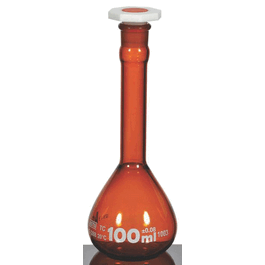 Volumetric Flask, Class A, Individually Certified, Wide Mouth, Amber Glass, QR, 250 mL