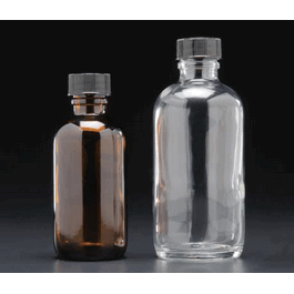 JG Finneran 4 oz (125 mL) Amber Septum Bottle, 22-400 mm Open Top Black PP Cap, PTFE/Silicone Septa