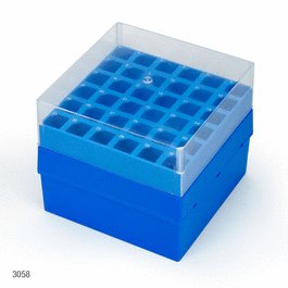 Storage Box with Lid for 15mL Centrifuge Tubes, 36-Place (6x6), PP, Blue Base and Clear Lid
