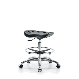 Polyurethane Tractor Stool Chrome - Medium Bench Height with Chrome Foot Ring and Chrome Casters in Black Polyurethane