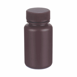 DWK Life Sciences (Wheaton) 30 mL (1 oz) Amber HDPE Wide-Mouth Leak-Resistant Bottles with 28-410 mm PP Caps