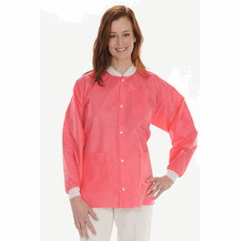 ValuMax Extra-Safe SMS Lab Jackets, Hip Length, 3 Pockets, Snap Front, Knit Cuffs and Collar, Coral Pink, M