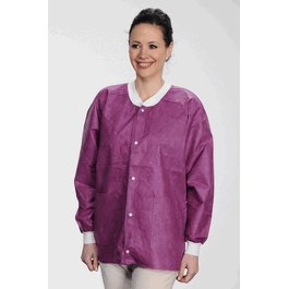 ValuMax Extra-Safe SMS Lab Jackets, Hip Length, 3 Pockets, Snap Front, Knit Cuffs and Collar, Cranberry, M
