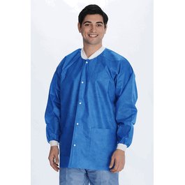 ValuMax Extra-Safe SMS Lab Jackets, Hip Length, 3 Pockets, Snap Front, Knit Cuffs and Collar, Deep Sea Blue, 2XL