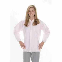 ValuMax Extra-Safe SMS Lab Jackets, Hip Length, 3 Pockets, Snap Front, Knit Cuffs and Collar, Light Pink, XL