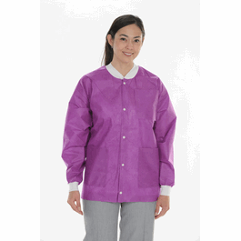 ValuMax Extra-Safe SMS Lab Jackets, Hip Length, 3 Pockets, Snap Front, Knit Cuffs and Collar, Plum, 2XL