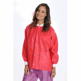 ValuMax Extra-Safe SMS Lab Jackets, Hip Length, 3 Pockets, Snap Front, Knit Cuffs and Collar, Red, 2XL