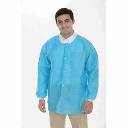 ValuMax Extra-Safe SMS Lab Jackets, Hip Length, 3 Pockets, Snap Front, Knit Cuffs and Collar, Sky Blue, 2XL