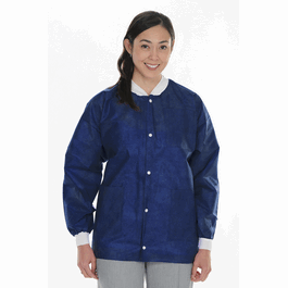 ValuMax Extra-Safe SMS Lab Jackets, Hip Length, 3 Pockets, Snap Front, Knit Cuffs and Collar, True Blue, XL