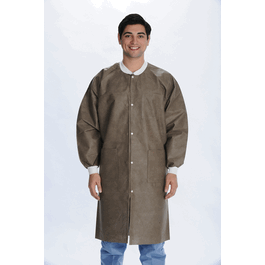 ValuMax Extra-Safe SMS Lab Coats, Knee Length, 3 Pockets, Snap Front, Knit Cuffs and Collar, Coffee, 3XL