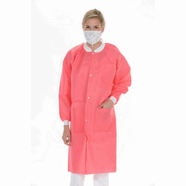 ValuMax Extra-Safe SMS Lab Coats, Knee Length, 3 Pockets, Snap Front, Knit Cuffs and Collar, Coral Pink, 4XL