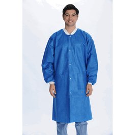 ValuMax Extra-Safe SMS Lab Coats, Knee Length, 3 Pockets, Snap Front, Knit Cuffs and Collar, Deep Sea Blue, XL