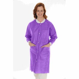 ValuMax Extra-Safe SMS Lab Coats, Knee Length, 3 Pockets, Snap Front, Knit Cuffs and Collar, Deep Purple, 3XL