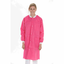 ValuMax Extra-Safe SMS Lab Coats, Knee Length, 3 Pockets, Snap Front, Knit Cuffs and Collar, Hot Pink, 5XL