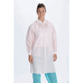 ValuMax Extra-Safe SMS Lab Coats, Knee Length, 3 Pockets, Snap Front, Knit Cuffs and Collar, Light Pink, L
