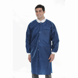ValuMax Extra-Safe SMS Lab Coats, Knee Length, 3 Pockets, Snap Front, Knit Cuffs and Collar, Navy Blue, XS