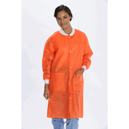 ValuMax Extra-Safe SMS Lab Coats, Knee Length, 3 Pockets, Snap Front, Knit Cuffs and Collar, Orange, M