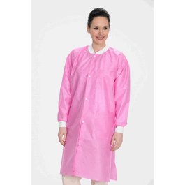 ValuMax Extra-Safe SMS Lab Coats, Knee Length, 3 Pockets, Snap Front, Knit Cuffs and Collar, Raspberry, S