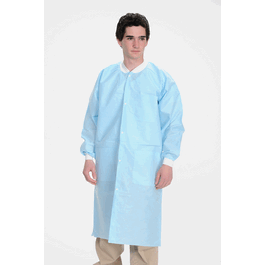 ValuMax Extra-Safe SMS Lab Coats, Knee Length, 3 Pockets, Snap Front, Knit Cuffs and Collar, Sky Blue, L