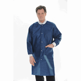 ValuMax Extra-Safe SMS Lab Coats, Knee Length, 3 Pockets, Snap Front, Knit Cuffs and Collar, True Blue, 5XL