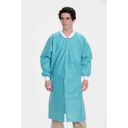 ValuMax Extra-Safe SMS Lab Coats, Knee Length, 3 Pockets, Snap Front, Knit Cuffs and Collar, Teal, 5XL