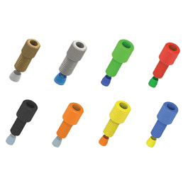 VapLock Tubing Adapter, 1/8 in. OD x 1/4-28 UNF(M), Blue PP Fitting, Yellow ETFE Ferrule, Pack of 10