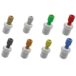 VapLock Tubing Adapter, 1/16 in. OD x 1/4 NPT(M), Green PP Fitting, Blue ETFE Ferrule, PP Body