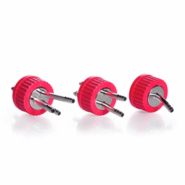 DWK Life Sciences (Wheaton) DURAN GL 45 Stainless Steel Connector Cap (PBT, red), with 2 ports, with O-ring (silicone)