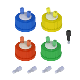 VapLock Color-Coded Solvent Delivery Cap Kit with EPDM Air Inlet Valves, 4x GL45 Safety Caps
