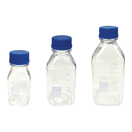 United Scientific Clear Square Media/Storage Bottles, PET with GL45 PP Cap, Sterile, 1000 mL