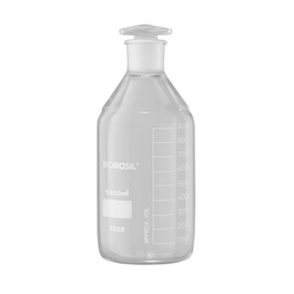 Borosil Reagent Bottles Plain Narrow Mouth, Graduated I/C Glass Stopper 100 mL, CS/10