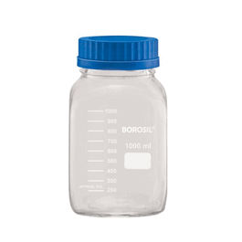 Borosil Reagent Square Bottles GL80 PP Screw Cap PP Pouring Ring, 1000 mL
