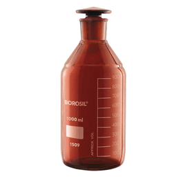 Borosil Amber Reagent Bottles Plain Narrow Mouth, Graduated I/C Glass Stopper, 100 mL