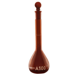 Borosil Amber Volumetric Flask With Glass/Plastic Stopper, ASTM Class A, 10 mL, Batch Certificate