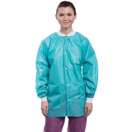 Valumax Easy-Breathe Lab Jackets, Snap Front, 3 Pockets, Knit Cuffs and Collar, Teal, L