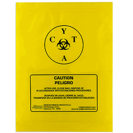 Chemotherapy Specimen Transport Bags, 12 x 15 in., Zip Close, Yellow, 4 mil.