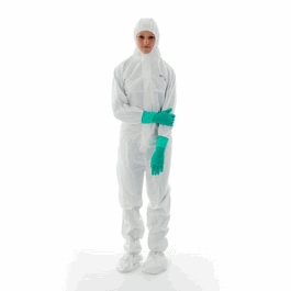 BioClean-D Non-Sterile Coveralls with Hood and Boots, Thumb Loops, White, L
