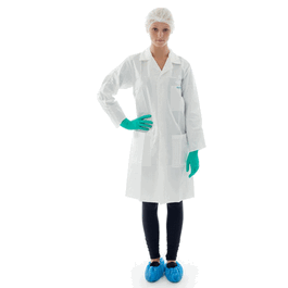 BioClean-D Sterile Lab Coats, Open Cuffs, 3 Pockets, White, S