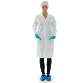 BioClean-D Non-Sterile Lab Coats, Open Cuffs, 3 Pockets, White, 2XL