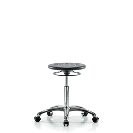 Class 10 Huron Polyurethane Clean Room Stool - Medium Bench Height with Casters in Black Polyurethane