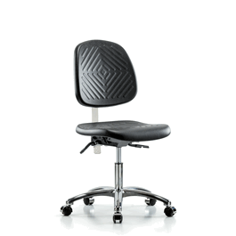 Class 10 Polyurethane Clean Room Chair - Desk Height with Medium Back and Casters in Black Polyurethane
